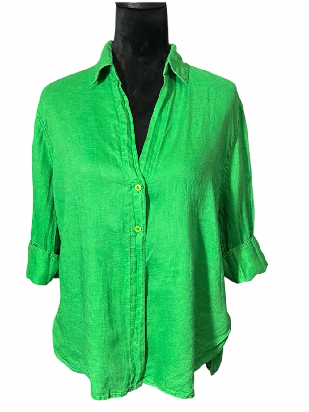 Women’s Green Button-Front Linen Shirt - Brand: